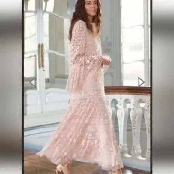 NWT Needle & Thread petal pink Annie dress sequined dress evening gown 12 new